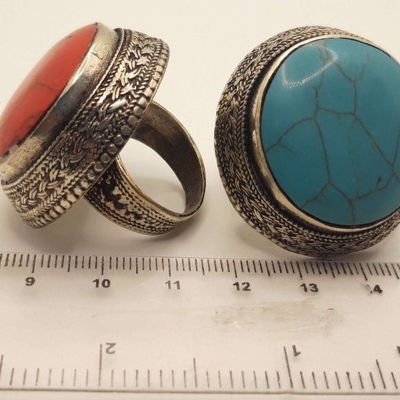 Ethnic Handmade Tribal Stone Ring, Massive Stone Ring, Tribal Ring, Round Ring, - Picture 4 of 5